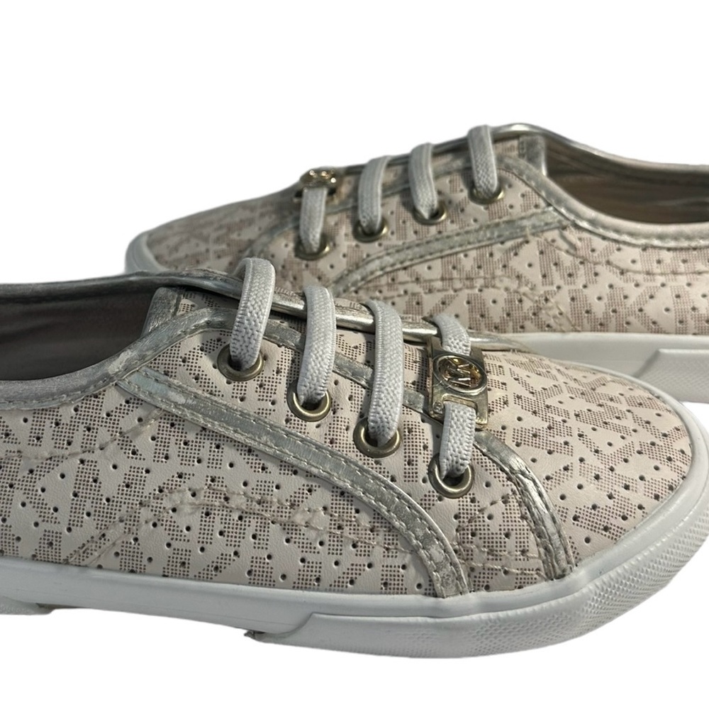 MICHAEL KORS Girl's Size 11  Sneakers Beige Gold MK Logo No-Tie Slip On Shoes